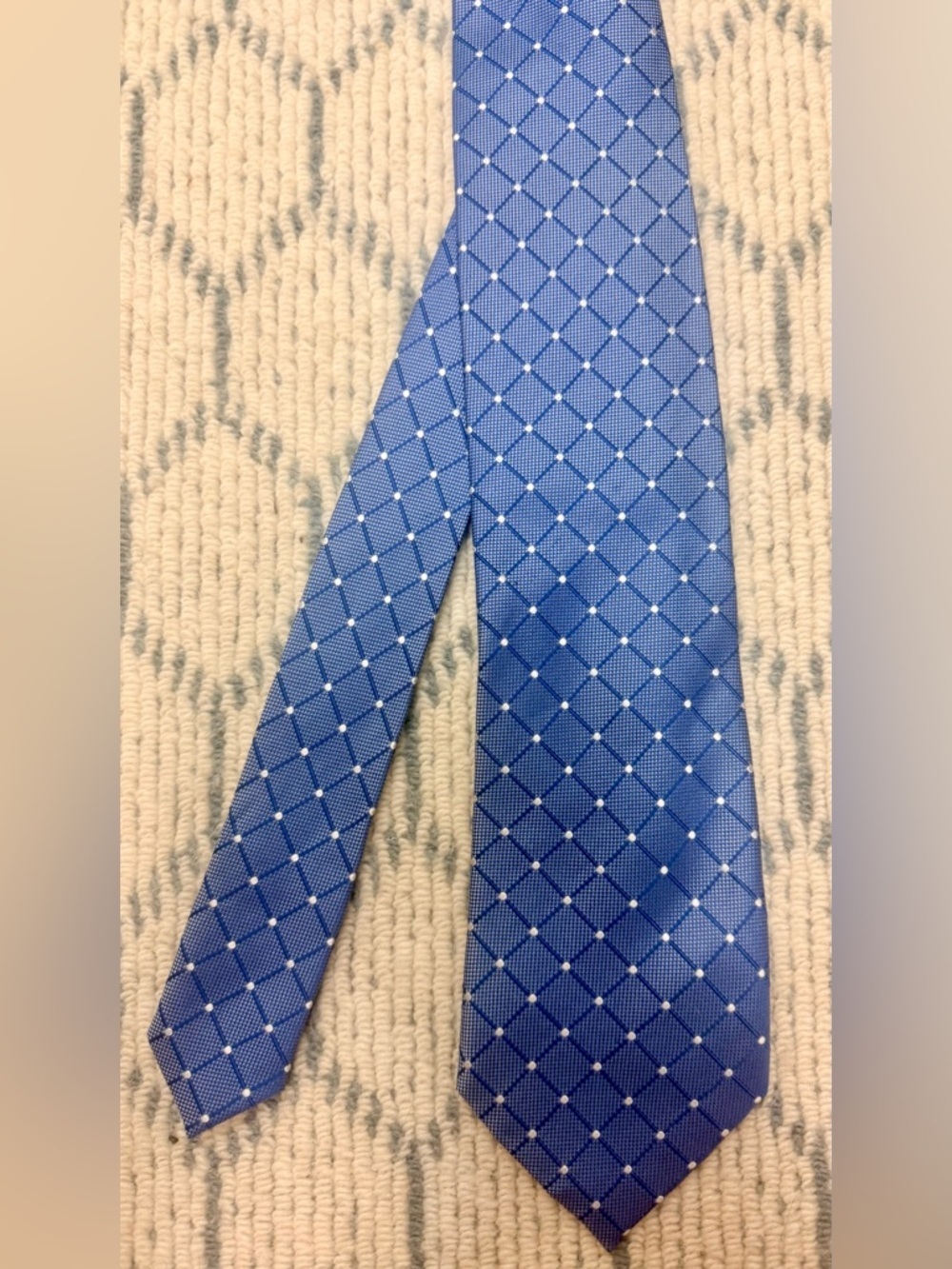 HENRY JACOBSON 100% Silk Handmade Blue Diamond Geometric Pattern Men’s Necktie - Picture 1 of 12